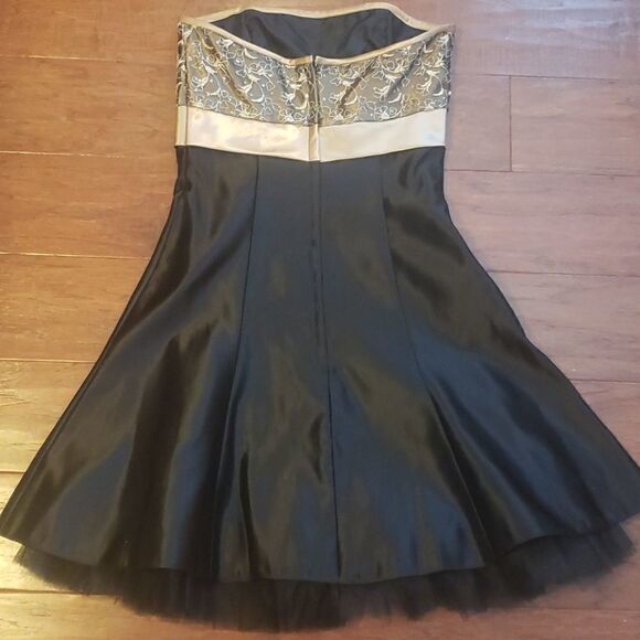 Jessica McClintock Gunne Sax Formal Mini Strapless Embellished Lace Gold Black 5 - Picture 5 of 6